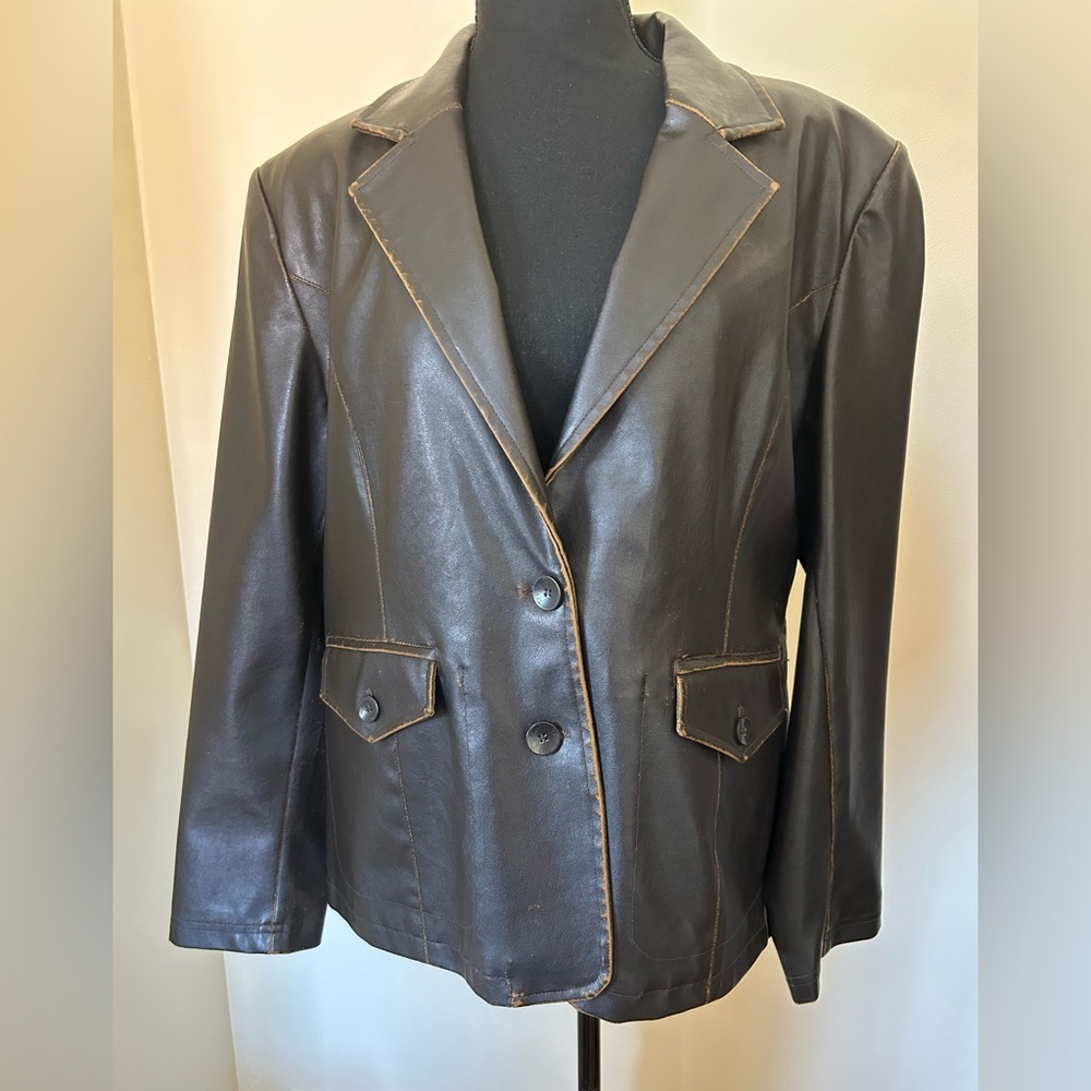 Leather Look Distressed Vintage Brown Jacket Size XL